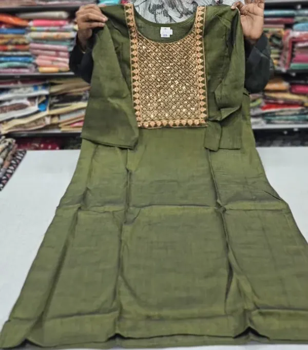 Dual Tone Cotton Zari Embroidery Straight Kurti with Side Cut |SD43